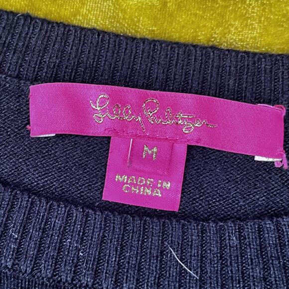 Lilly Pulitzer Sweater Womens Medium Black Fringe Hem Crewneck Pullover Top - Picture 7 of 12